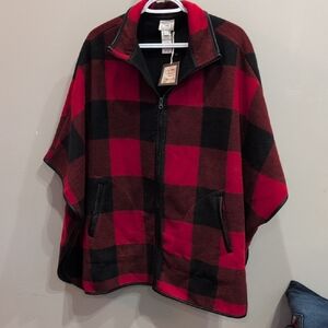 Marina Luna Red and Black Plaid Poncho